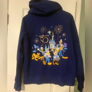 Walt Disney World 50th anniversary navy & gold Zip Hoodie Sweatshirt size XL